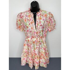 Meet Me in Santorini Women's Floral Pleated Short Sleeve Blouse Pink Small